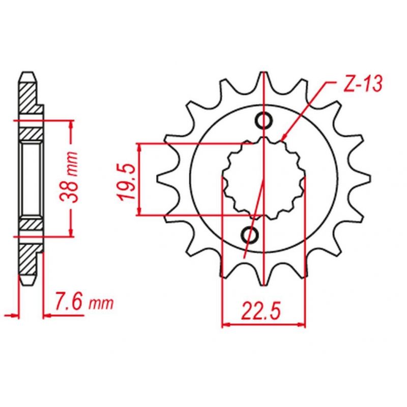 GROSSKOPF ZĘBATKA PRZEDNIA 2116 13 SUZUKI LTR 450 '06-'10, LTZ 400 '03-'12, RMX 450 '10-'13, KAWASAKI KFX 400 '03-'06, HYOSUNG T