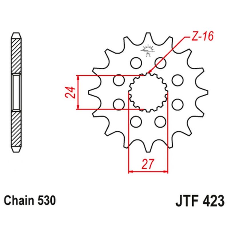 JT ZĘBATKA PRZEDNIA 2190 17 Z GUMĄ SUZUKI GSXR 1000 '09-'16, HAYABUSA '08-'23, B-KING '08-'12 -1 219017JTRB ŁAŃC. 530