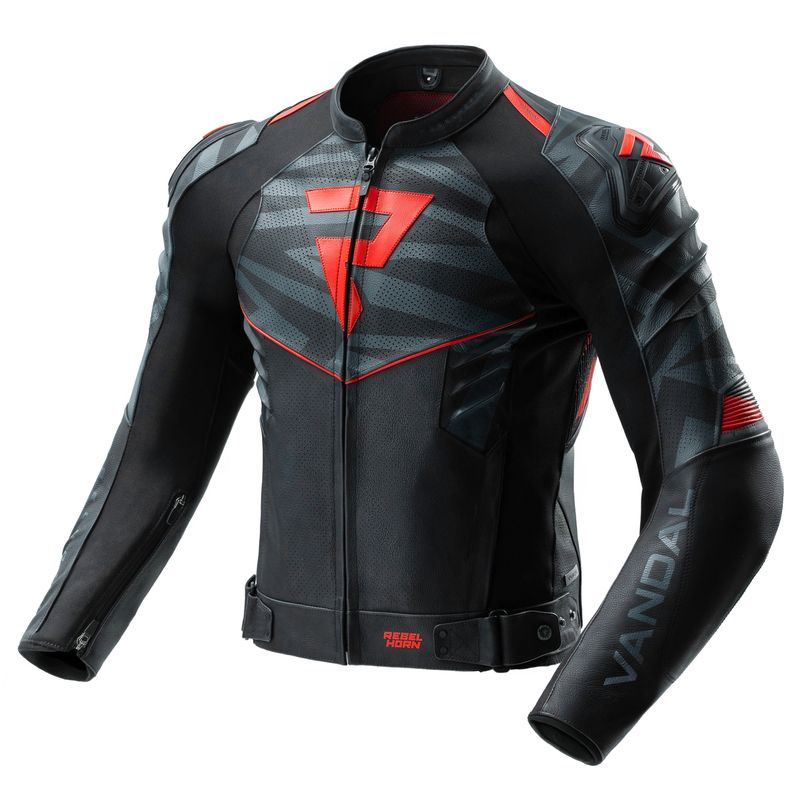 KURTKA MOTOCYKLOWA SKÓRZANA REBELHORN VANDAL 2 BLACK GREY FLUO RED 