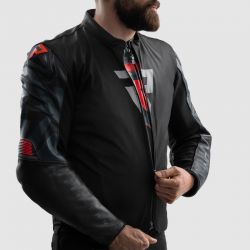 KURTKA MOTOCYKLOWA SKÓRZANA REBELHORN VANDAL 2 BLACK GREY FLUO RED 