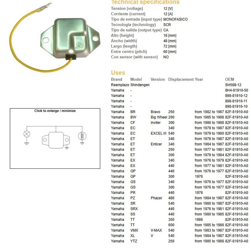 DZE REGULATOR NAPIĘCIA YAMAHA YFS 200 BLASTER '88-'03 YFZ 350 BANSHEE '87-'03 TT 350/600 OEM-82F-81910-A0