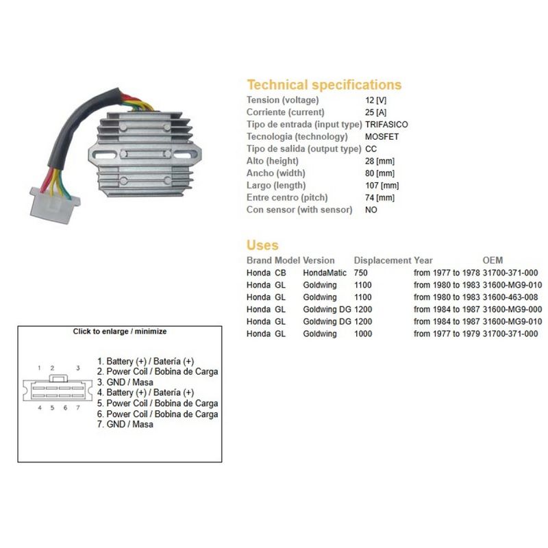DZE REGULATOR NAPIĘCIA HONDA GL 1000 '77-'79 GL1100 '80-'83 GL1200 '84-'87 ESR290