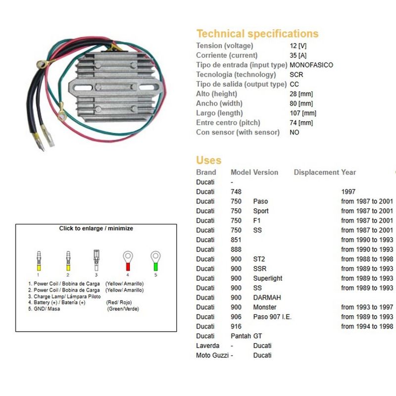 DZE REGULATOR NAPIĘCIA DUCATI 748/750/851/888/900/906/916 '87-'01 JEDNOFAZOWY, 35A ESR510ESR515