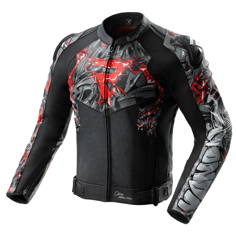 KURTKA MOTOCYKLOWA SKÓRZANA REBELHORN VANDAL 2 CRUZE BLACK DARK GREY RED 