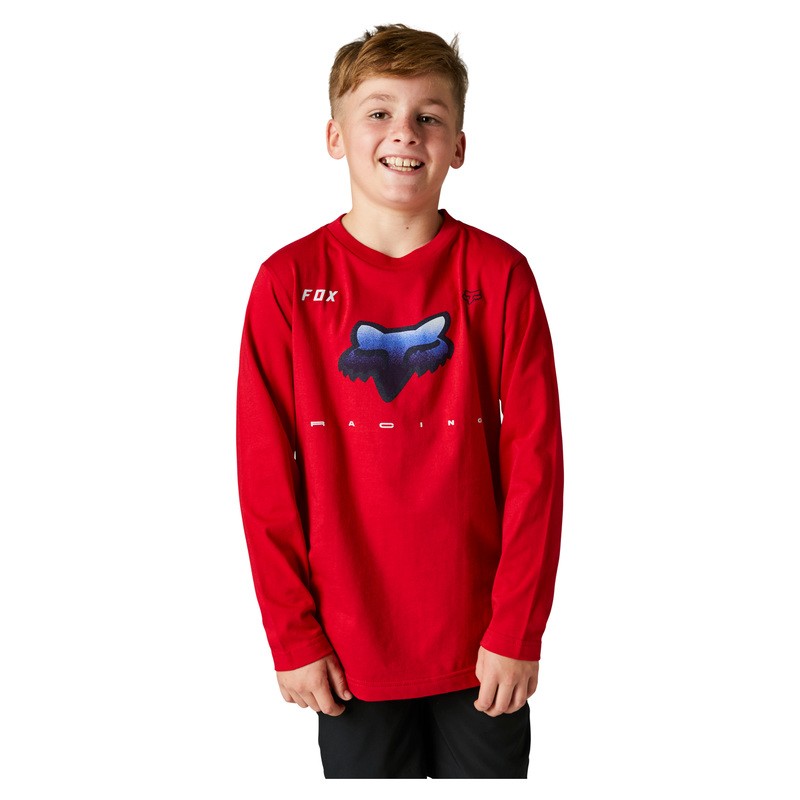 KOSZULKA Z DŁUGIM RĘKAWEM FOX JUNIOR RKANE FLAME RED  ENDURO CROSS