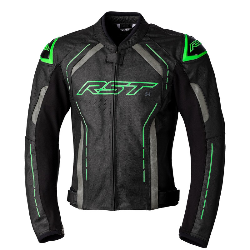 KURTKA SKÓRZANA RST S1 CE BLACK/GREY/NEON GREEN  (2977)