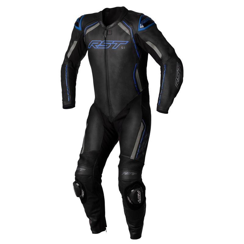 KOMBINEZON SKÓRZANY RST S1 CE BLACK/GREY/NEON BLUE XS (2987)
