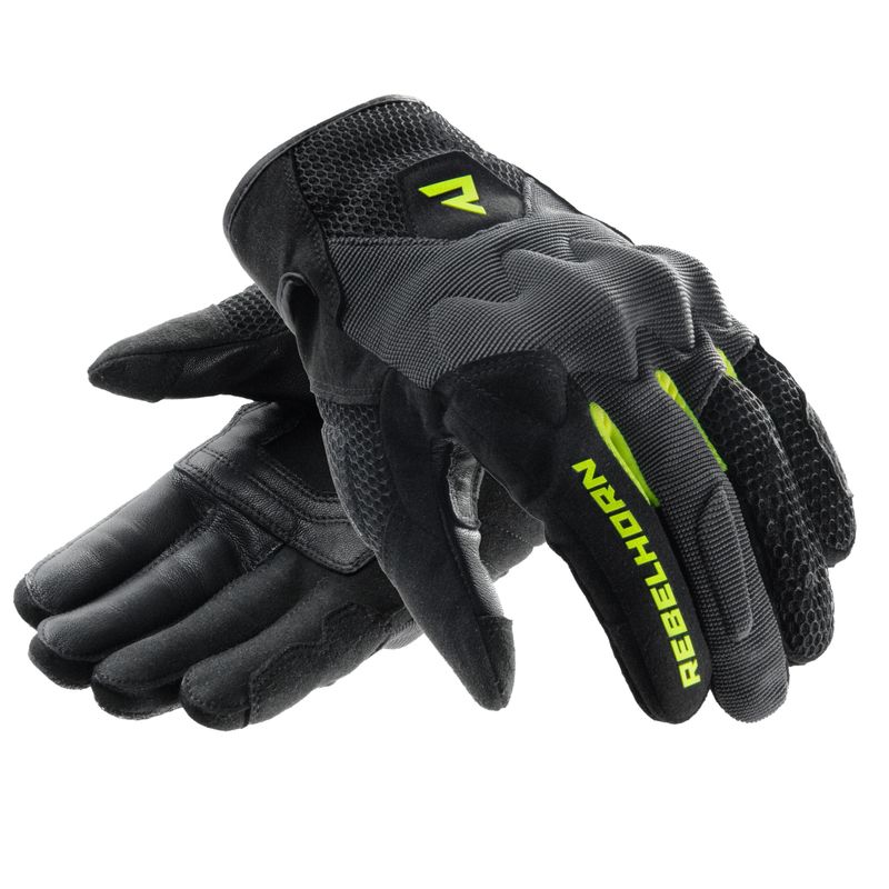 RĘKAWICE MOTOCYKLOWE DAMSKIE REBELHORN CORE BLACK GREY FLUO YELLOW 
