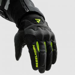 RĘKAWICE MOTOCYKLOWE DAMSKIE REBELHORN CORE BLACK GREY FLUO YELLOW 