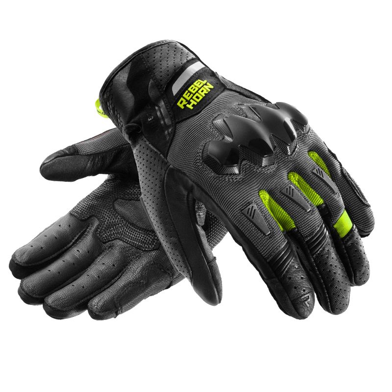 RĘKAWICE MOTOCYKLOWE REBELHORN DEFENDER BLACK GREY FLUO YELLOW 