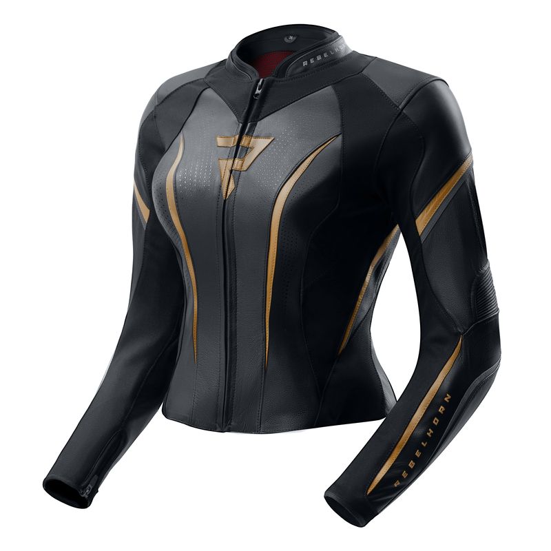 KURTKA MOTOCYKLOWA SKÓRZANA DAMSKA REBELHORN DIVA ST BLACK GOLD 