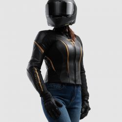 KURTKA MOTOCYKLOWA SKÓRZANA DAMSKA REBELHORN DIVA ST BLACK GOLD 