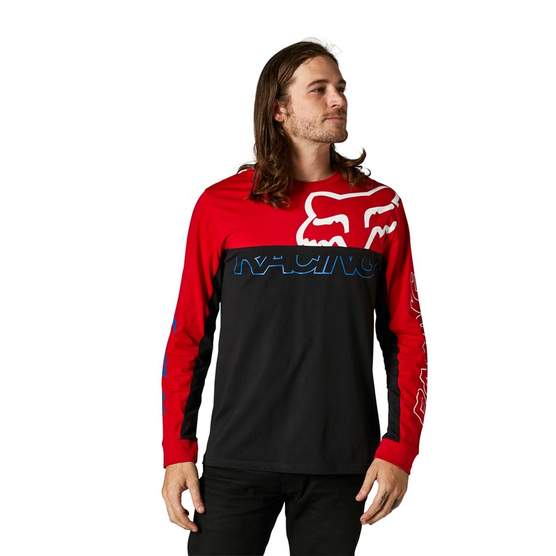 KOSZULKA Z DŁUGIM RĘKAWEM FOX SKEW CREW FLAME RED  ENDURO CROSS