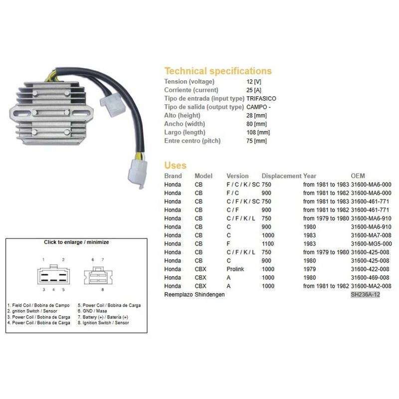 DZE REGULATOR NAPIĘCIA HONDA CB 750F/C/K '81-'83 CB 900 '81-'82 CB 1000 '83 CBX 1000A '81-'82 OEM-31600-MA6-000 ESR210 31600-461