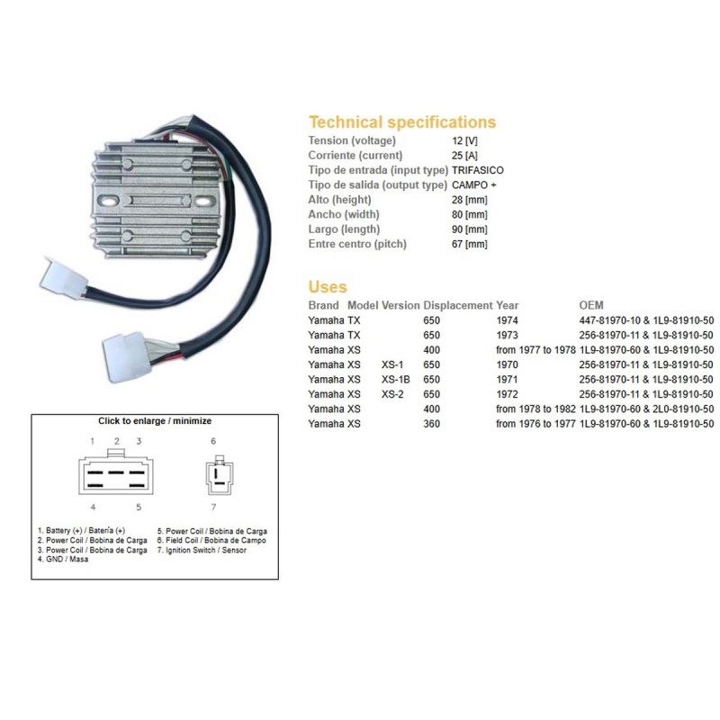 DZE REGULATOR NAPIĘCIA YAMAHA TX 650 '73-'74 XS 360 '76-'77 XS 400 '78-'82 XS 650 '70-72 447-81970-10-00 ESR350