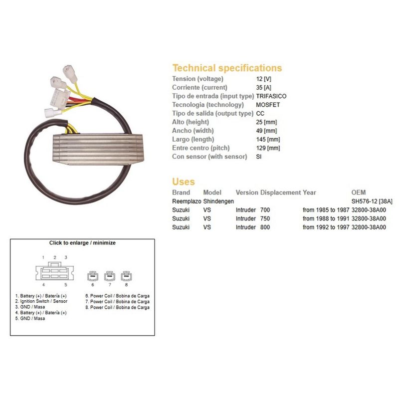 DZE REGULATOR NAPIĘCIA SUZUKI VS 700 INTRUDER '85-'87 VS 750 INTRUDER '88-'91 SUZUKI VS 800 '92-'97 32800-38A00 ESR752