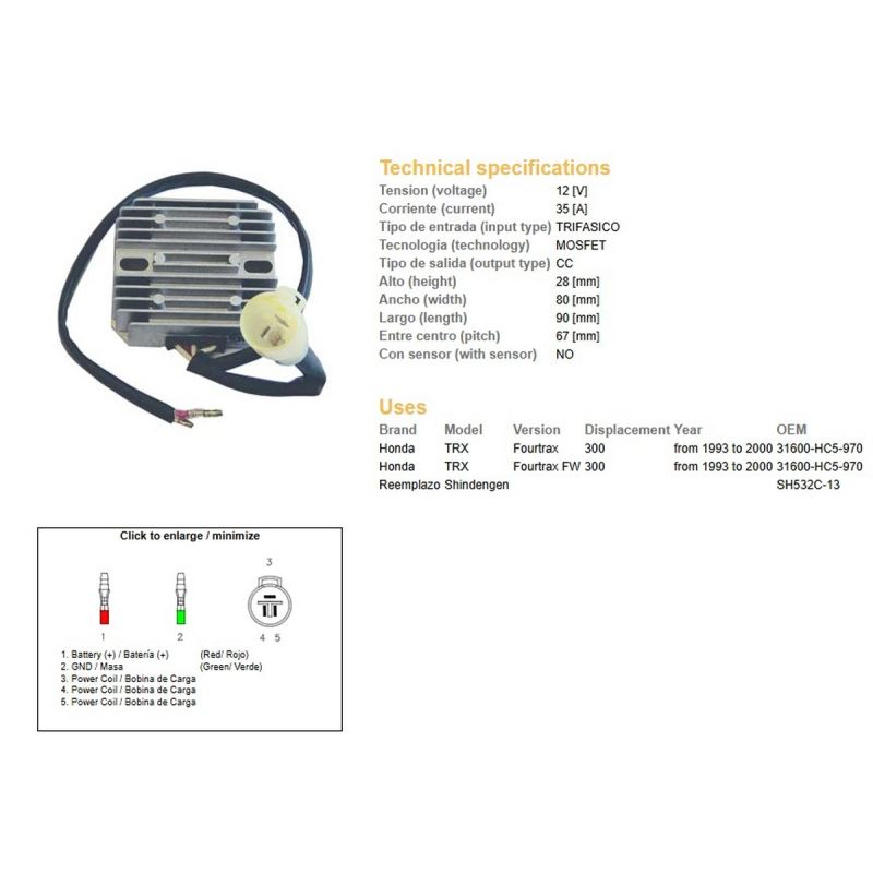 DZE REGULATOR NAPIĘCIA HONDA TRX 300 FW FOURTRAX '93-'00 31600-HC5-970 SH532C-13ESR128