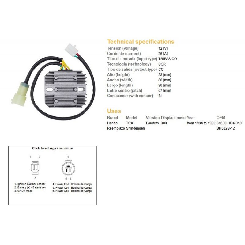 DZE REGULATOR NAPIĘCIA HONDA TRX 300 FOURTRAX '88-'92 SH532B-12 31600-HC4-010 ESR125