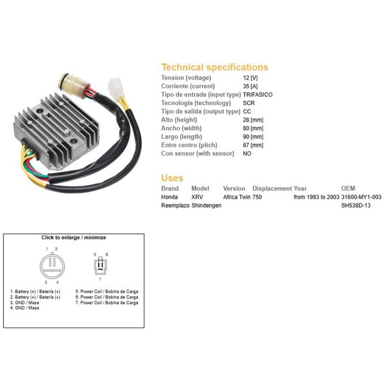 DZE REGULATOR NAPIĘCIA HONDA XRV 750 AFRICA TWIN '93-'03 35A 31600-MY1-003 ESR672 RGU-125