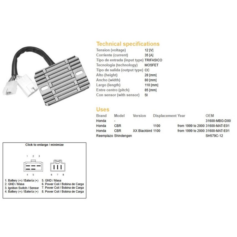 DZE REGULATOR NAPIĘCIA HONDA CBR 1100XX '99-'00 31600-MAT-E01 SH579C-12 ESR684