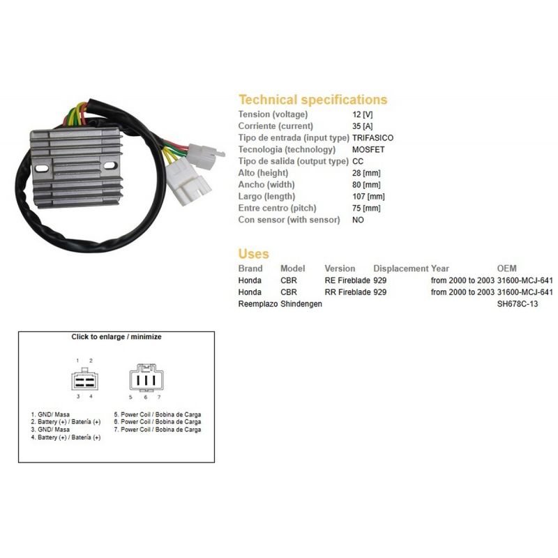 DZE REGULATOR NAPIĘCIA HONDA CBR 900RR 929 '00-'03 SH678C-13 ESR436ESR430 31600-MCJ-641