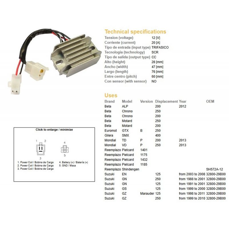 DZE REGULATOR NAPIĘCIA SUZUKI GN 125 '91-'01 GN 250 '88-'01 GS 125 '99-'00 EN 125 '03-'08 BETA ESR142 32800-29B00