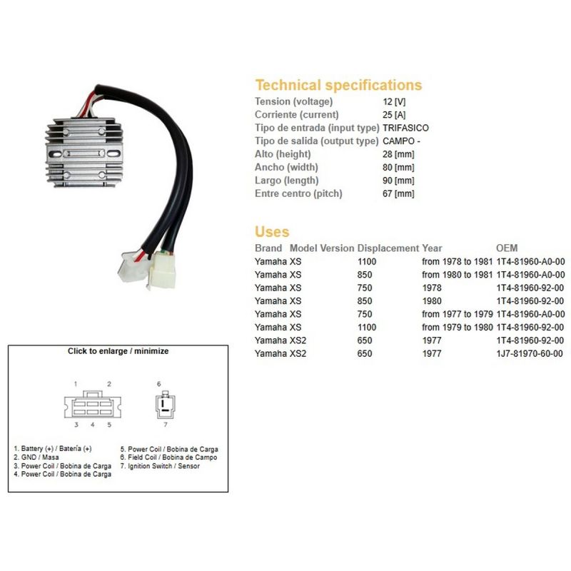 DZE REGULATOR NAPIĘCIA YAMAHA XS 650 '77 XS 750 '77-'79 XS 850 '80-'81 XS 1100 '79-'81 1T4-81960-92-00, 1T4-81960-A0-00 ESR310