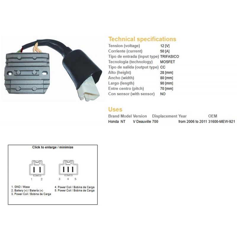 DZE REGULATOR NAPIĘCIA HONDA NT 700V DEAUVILLE '06-'11 31600-MEW-921 MOSFET 50A