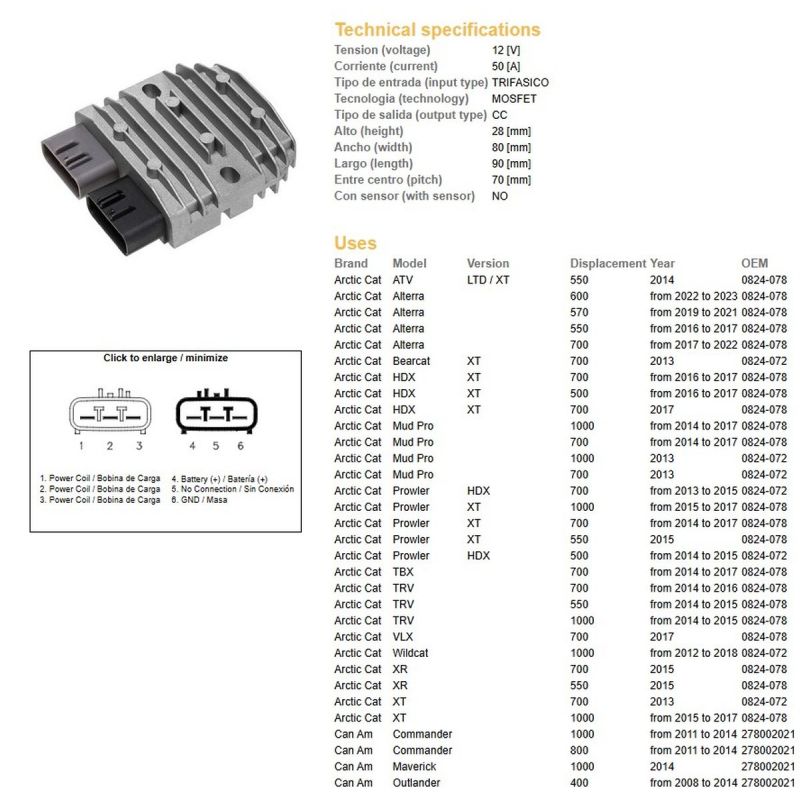 DZE REGULATOR NAPIĘCIA CAN-AM 400/500/650/800/1000 HONDA TRX 500/650/680 KAWASAKI KVF 750 12-13 POLARIS 400/500/550/570/800/900 