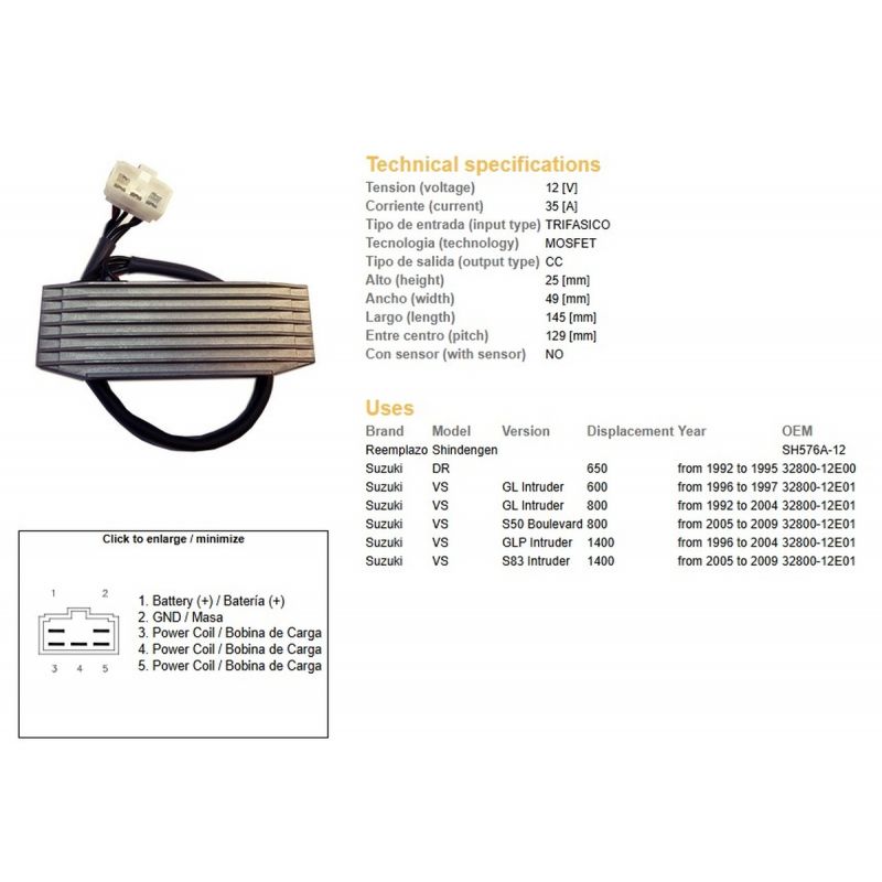 DZE REGULATOR NAPIĘCIA SUZUKI DR 650 '92-'95 VS 600 INTRUDER '96-'97 VS 800 INTRUDER '92-'04 VS 800 BOULEVARD '05-'09 VS 1400 IN