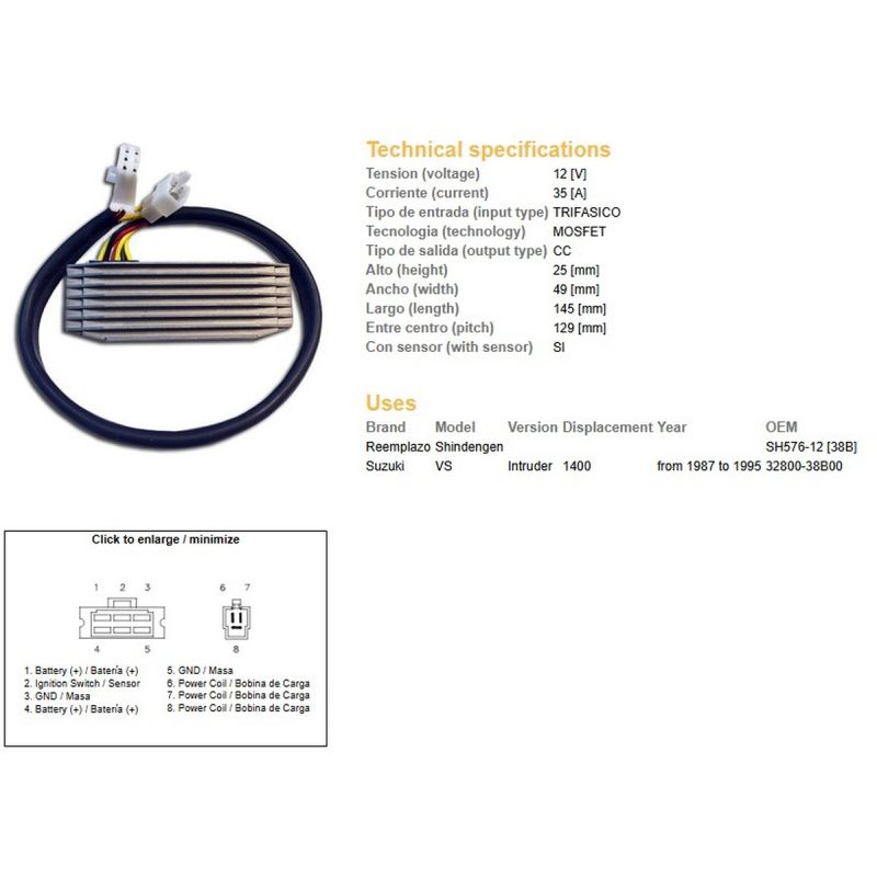 DZE REGULATOR NAPIĘCIA SUZUKI VS 1400 INTRUDER '87-'95 OEM-32800-38B00 ESR750 SH576-12 35A