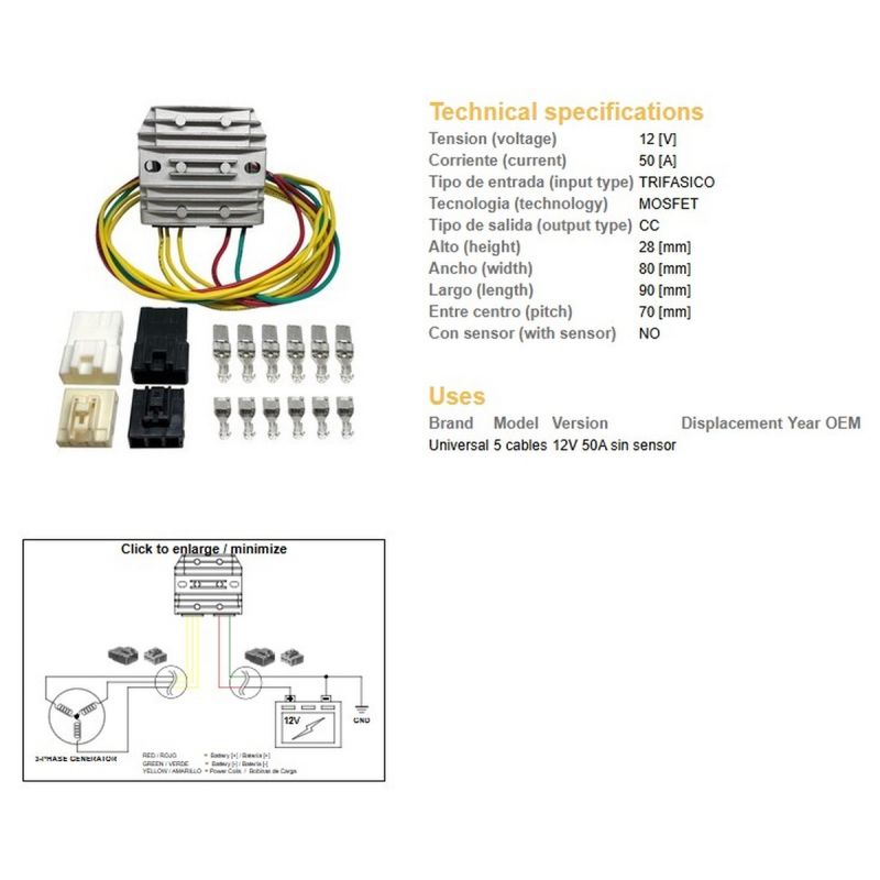 DZE REGULATOR NAPIĘCIA UNIWERSALNY MOSFET 50A 5 KABLI 3X ŻÓŁTE 1X CZERWONY 1X ZIELONY