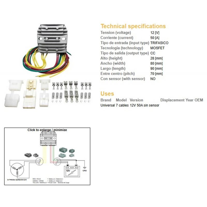 DZE REGULATOR NAPIĘCIA UNIWERSALNY MOSFET 50A 7 KABLI 3X ŻÓŁTE 2X CZERWONE 2X ZIELONE