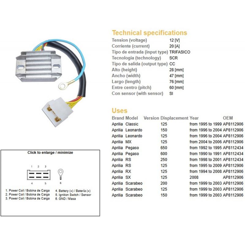 DZE REGULATOR NAPIĘCIA APRILIA PEGASO 600/650 '90-'95 RS 125/250 '95-'09 RX 125 '94-'08 LEONARDO SCARABEO ESR087