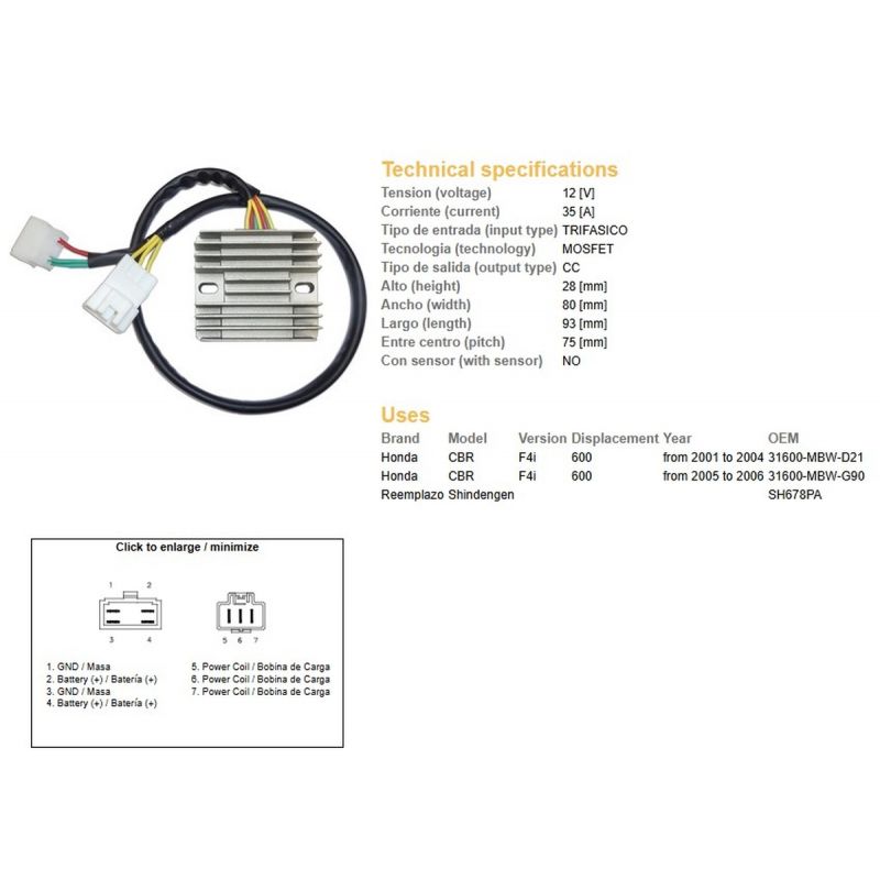 DZE REGULATOR NAPIĘCIA HONDA CBR 600F F4 '01-'06 35A 31600-MBW-D21 ESR431 SH678PA