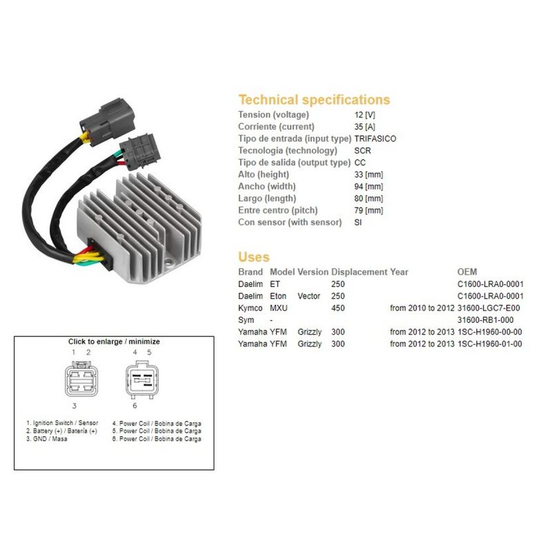 DZE REGULATOR NAPIĘCIA YAMAHA YFM 300 GRIZZLY '12-'13 KYMCO MXU 450 '10-'12 1SC-H1960-00-00, 1SC-H1960-01-00