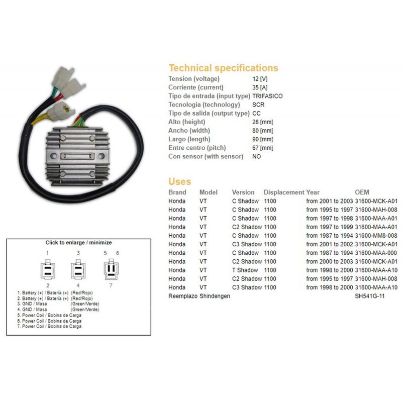 DZE REGULATOR NAPIĘCIA HONDA VT 1100C/C2/C3 SHADOW '87-'03 35A 31600-MAH-008 ESR120 SH541G-11