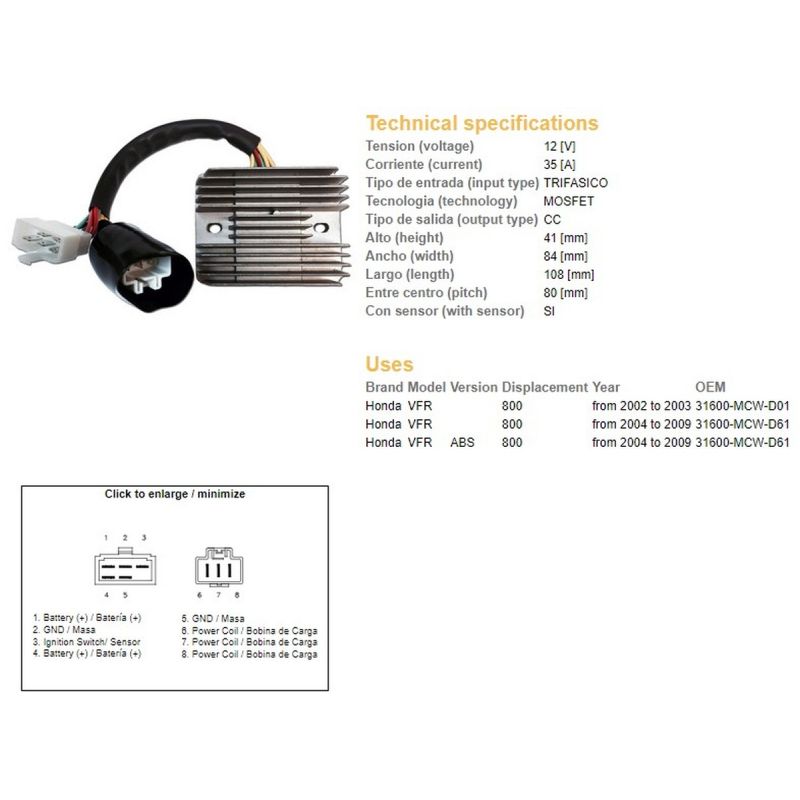 DZE REGULATOR NAPIĘCIA HONDA VFR 800 '02-'09 35A 31600-MCW-D61 ESR438