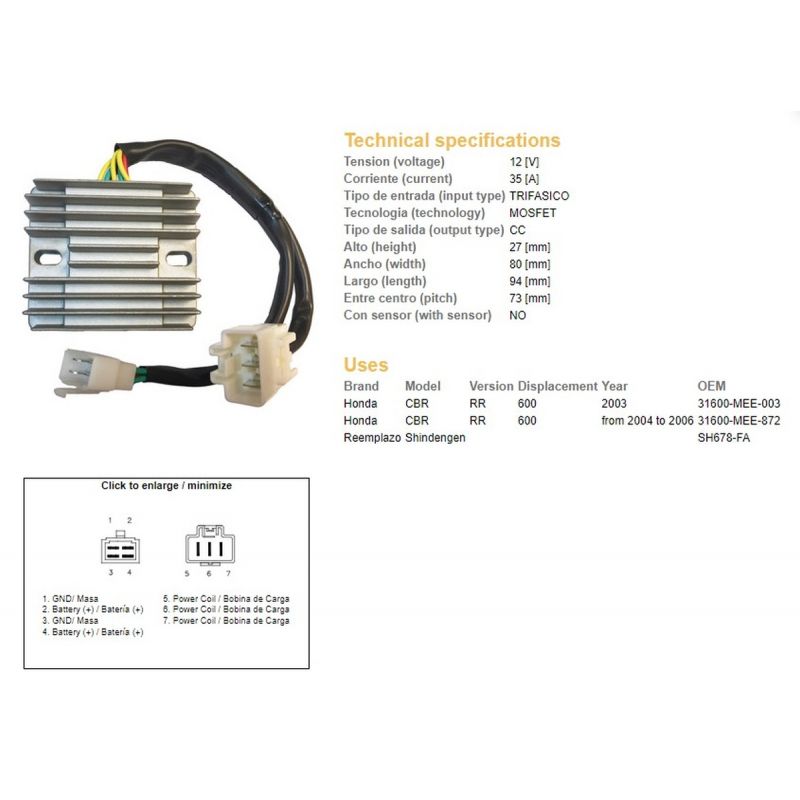DZE REGULATOR NAPIĘCIA HONDA CBR 600RR '03-'06 SH678-FA 31600-MEE-872