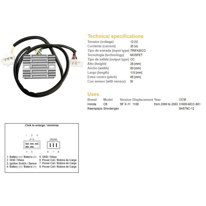 DZE REGULATOR NAPIĘCIA HONDA CB 1100 SF X11 '00-'03 31600-MCC-601 SH579C-12 12V/35A