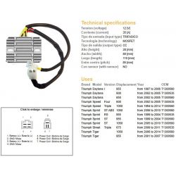 DZE REGULATOR NAPIĘCIA TRIUMPH DAYTONA 600/650 '02-'05 DAYTONA 955I '97-'06 SPRINT 955RS/ST '99-'04 SPRINT 1050 '06-'14 STREET T