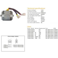 DZE REGULATOR NAPIĘCIA TRIUMPH DAYTONA 675 '06-'14 SPRINT 995/1050 '99-'14 STREET TRIPLE 675 '07-'14 T1301234, T1304040, T130512