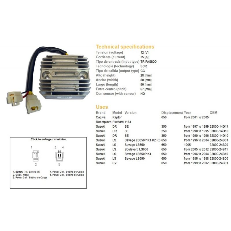 DZE REGULATOR NAPIĘCIA SUZUKI DR 250SE '90-'95 DR 350SE '90-'99 LS 650 SAVAGE '95-'12 SV 650 '99-'02 CAGIVA 650 RAPTOR '01-'05 3