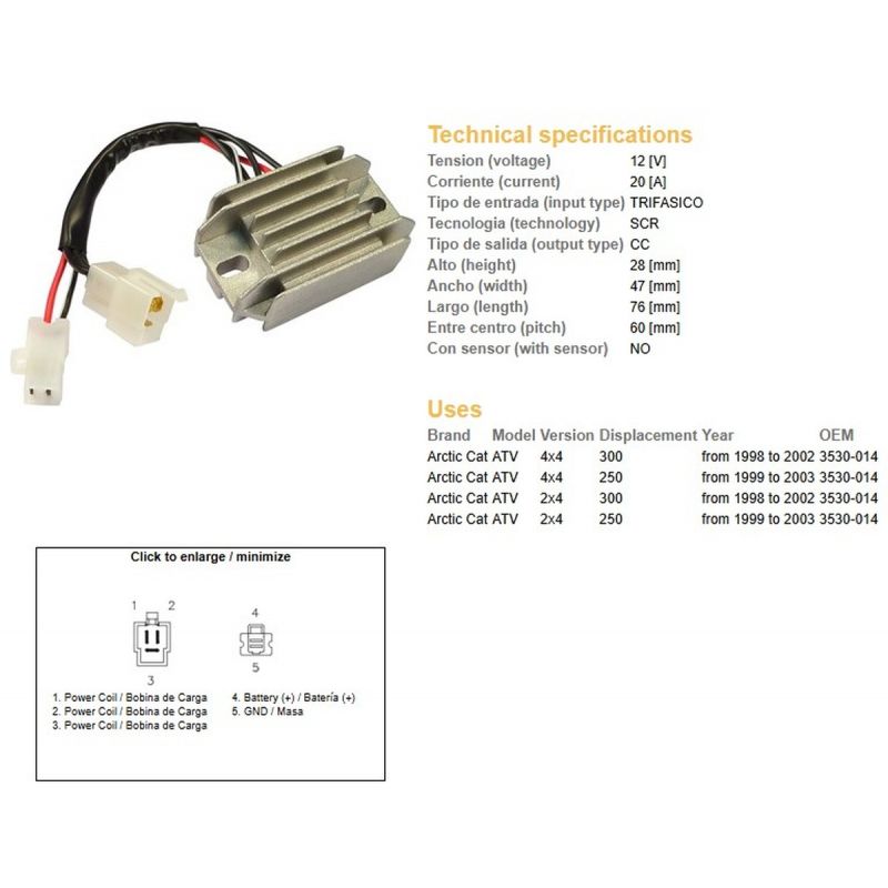 DZE REGULATOR NAPIĘCIA ARCTIC CAT 250/300 '98-'03 3530-014