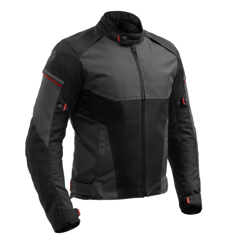 KURTKA MOTOCYKLOWA TEKSTYLNA BROGER GRID BLACK DARK GREY RED 