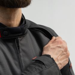 KURTKA MOTOCYKLOWA TEKSTYLNA BROGER GRID BLACK DARK GREY RED 