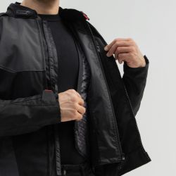 KURTKA MOTOCYKLOWA TEKSTYLNA BROGER GRID BLACK DARK GREY RED 
