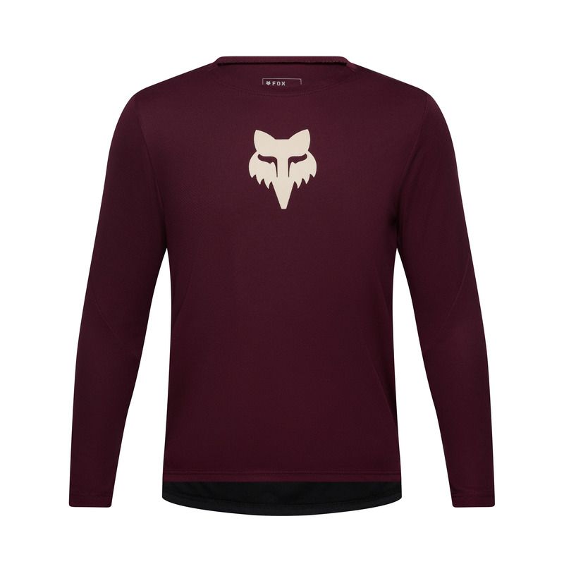 KOSZULKA ROWEROWA Z DŁUGIM RĘKAWEM JUNIOR FOX RANGER HEAD DARK MAROON  ENDURO CROSS