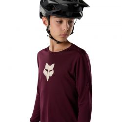 KOSZULKA ROWEROWA Z DŁUGIM RĘKAWEM JUNIOR FOX RANGER HEAD DARK MAROON  ENDURO CROSS