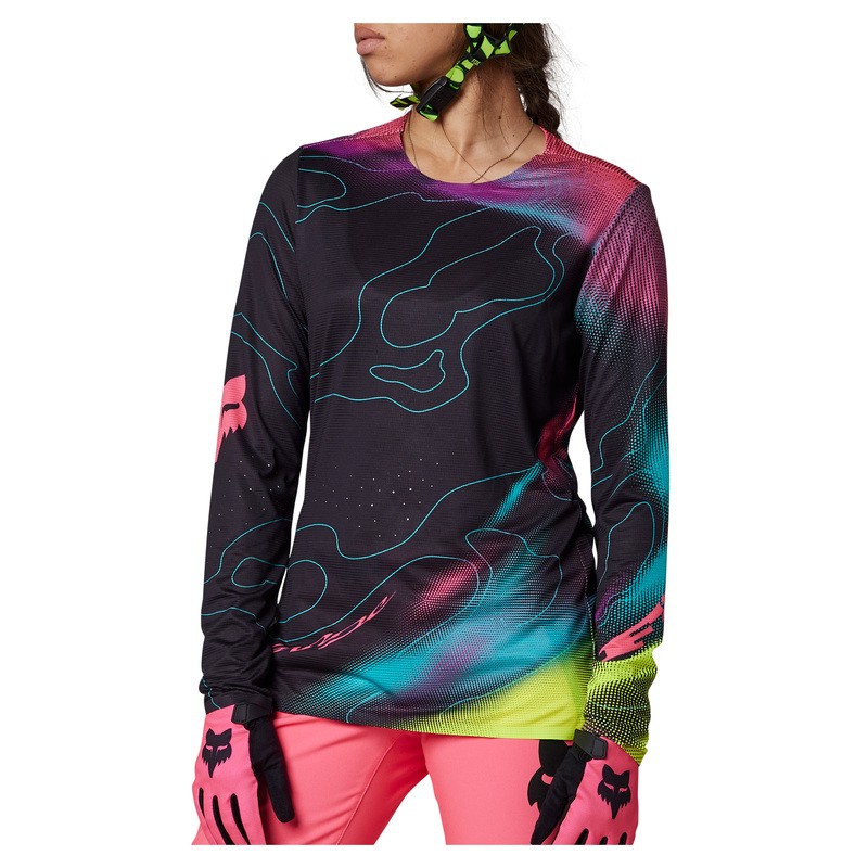 KOSZULKA ROWEROWA Z DŁUGIM RĘKAWEM FOX LADY FLEXAIR LUNAR BLACK/PINK  ENDURO CROSS